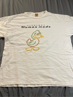 Human Made White Short Sleeve Tee with Multicolor Duck Outline
